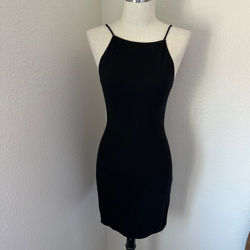 Reformation Little Black Riona Dress Spaghetti Straps Back Cutout Stretchy Sz XS